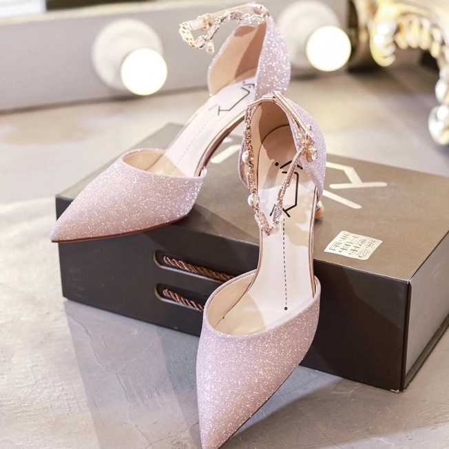Giày cao gót kim sa đính đá lấp lánh nhiều màu sắc tùy chọn size lớn 33-41 thời trang dành cho nữ