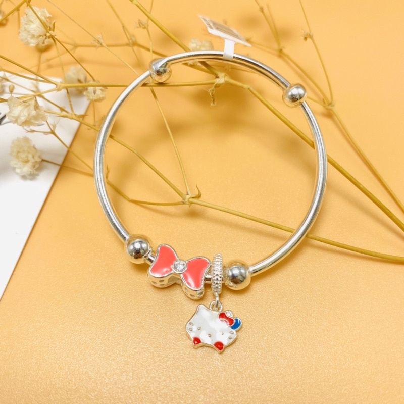 Lắc bạc cho bé gái hình nơ hồng mặt kitty xinh- trang sức Lợi Hoàn