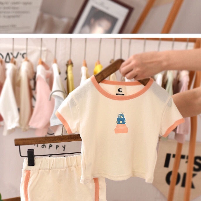 Bộ Áo Thun Ngắn Tay In Hoạt Hình + Quần Short Thể Thao Thời Trang Mùa Hè Hàn Quốc Dành Cho Nữ