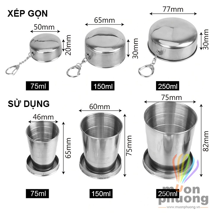 [FRSHIP 20K] Ly cốc inox xếp gọn bỏ túi du lịch dã ngoại - MUÔN PHƯƠNG SHOP | BigBuy360 - bigbuy360.vn