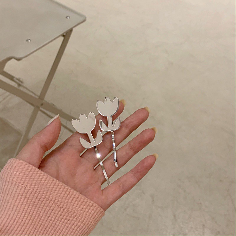 Kẹp tóc mai bằng kim loại acrylic hình hoa tulip đơn giản nhỏ xinh 191161
