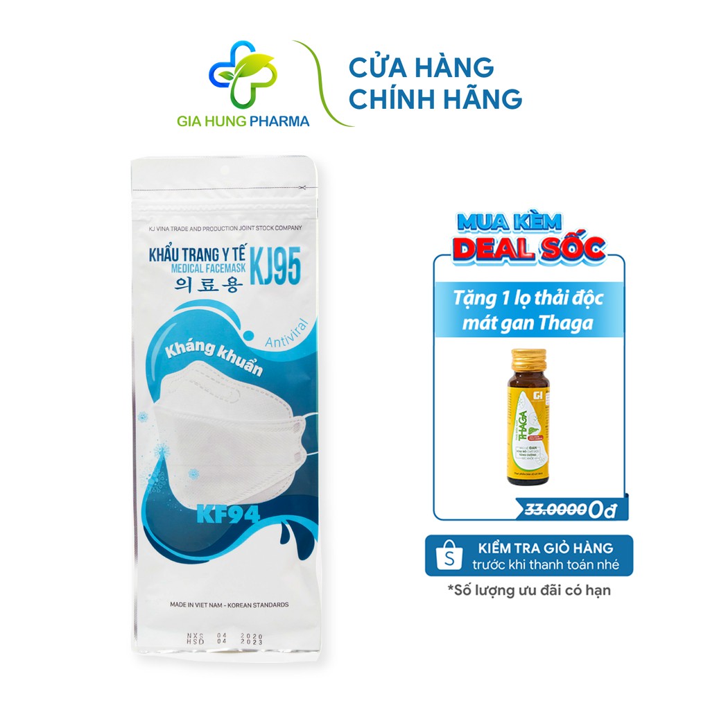 [Chống Bụi Mịn 99%] Khẩu Trang Y Tế 4 Lớp Hàn Quốc KJ95 KJVINA Chính Hãng- 1 Túi 5 Cái (Có Quà Tặng)