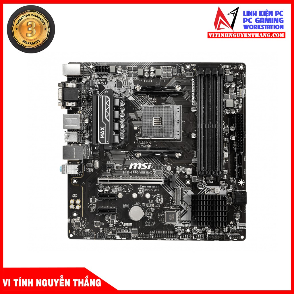 BO MẠCH CHỦ - MAINBOARD MSI B450M PRO VDH MAX (AMD B450, SOCKET AM4, M-ATX, 4 KHE RAM DDR4)