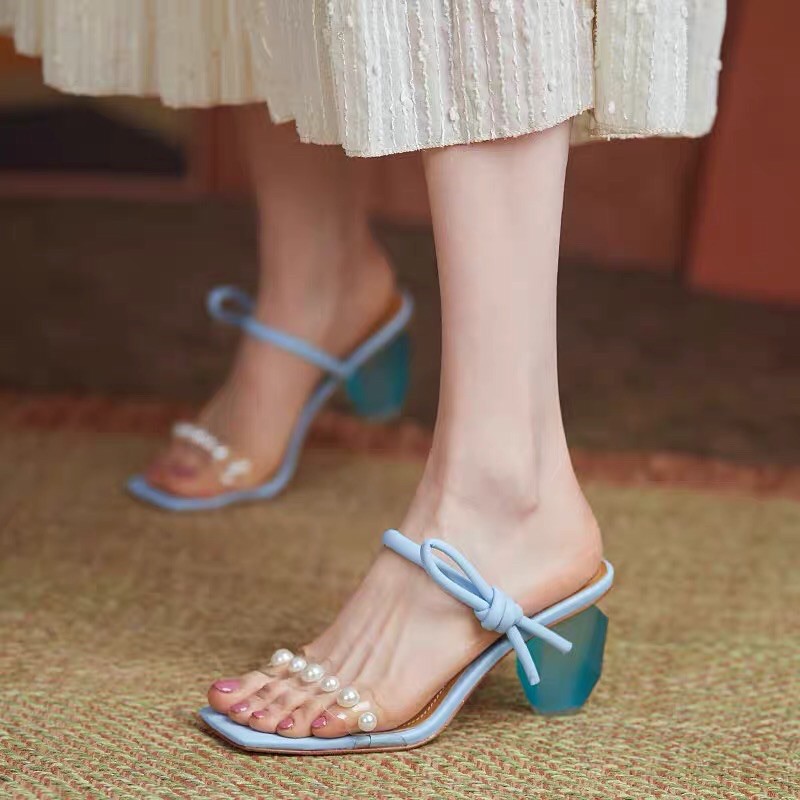 (ORDER) Dép cao gót đế giọt lệ cách điệu quai ngọc phong cách tiểu thư 5.5-7 cm, hàng cao cấp
