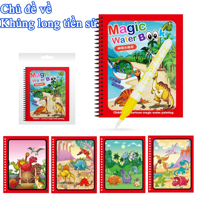 Đồ chơi tô màu nước sách ma thuật đa dạng chủ đề, sách tranh vẽ tập tô thần kì tái sử dụng nhiều lần