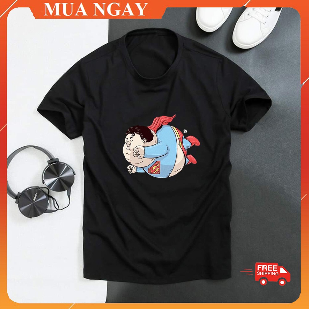 Áo thun nam nữ Unisex đen Basic phông trơn nam nữ phom rộng in hình Siêu Nhân siêu đẹp