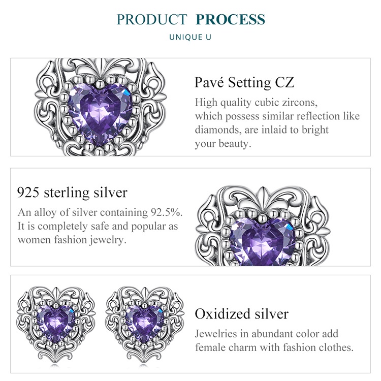 BAMOER Bông Tai HìNh TráI Tim Xi bạc 925 ĐíNh Đá Zircon ThờI Trang