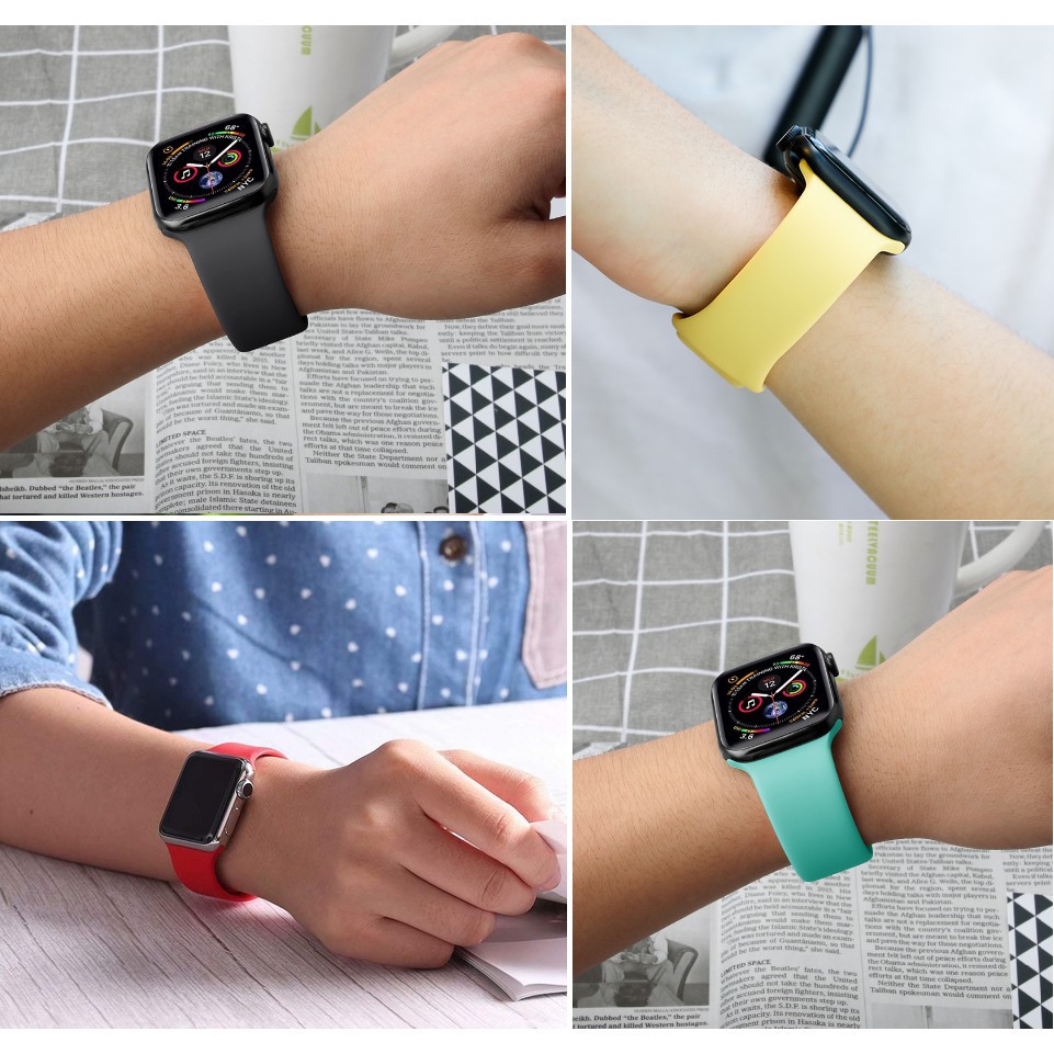 Dây đeo silicon thay thế cho đồng hồ Apple Watch series 1/2/3/4/5/6/7/SE size 38mm-40mm-42mm-44mm nhiều màu tuỳ chọn
