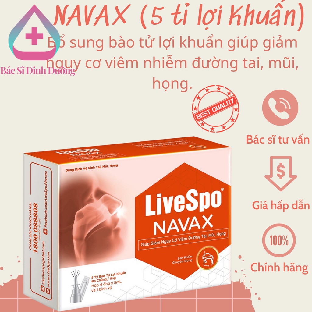 Nước muối sinh lý bào tử lợi khuẩn Livespo Navax ( Trên 5 tỉ lợi khuẩn ) - vệ sinh, phòng ngừa viêm nhiễm
