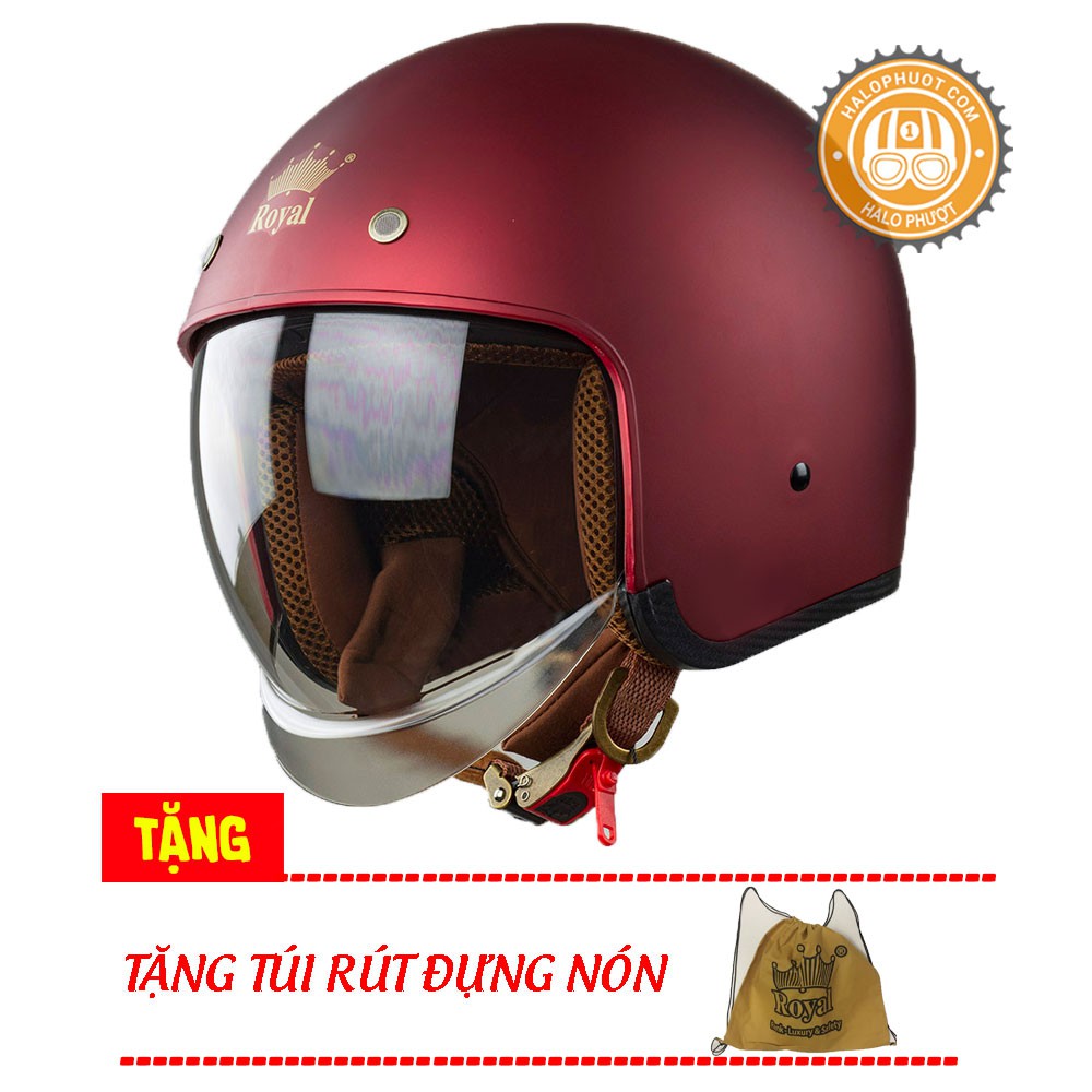 Nón bảo hiểm 3/4 kính âm Royal M139 Đỏ Đô Nhám (tặng balo rút)