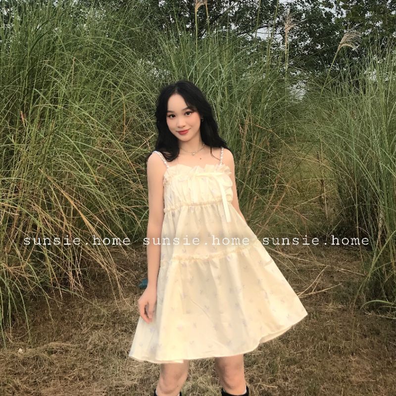 ( HÀNG CÓ SẴN ) Đầm 2 dây đính hạt cườm