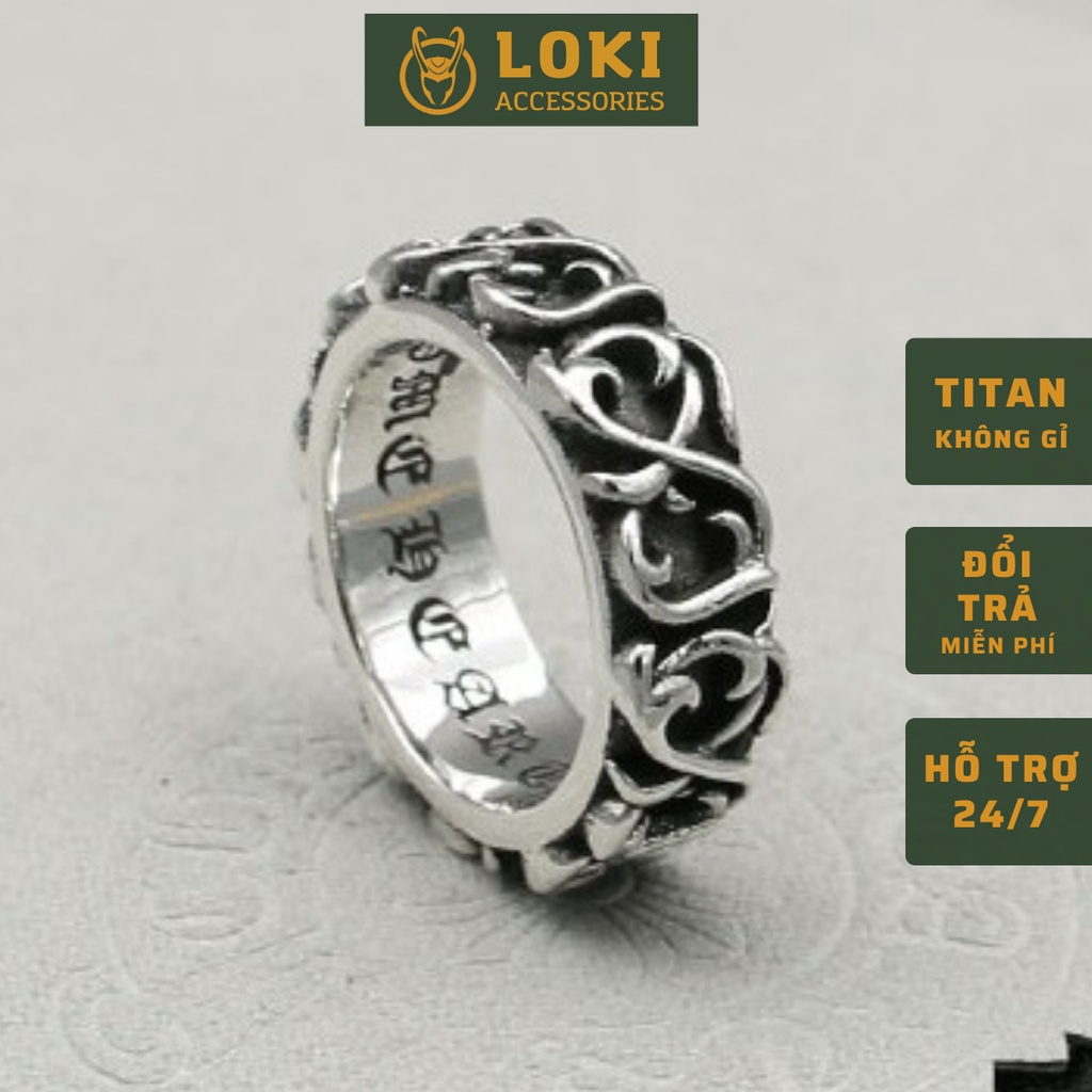 Nhẫn nam nữ tròn Loki Accesories màu bạc thời trang chất Titan đẹp đơn giản không gỉ - Nhẫn Leafy