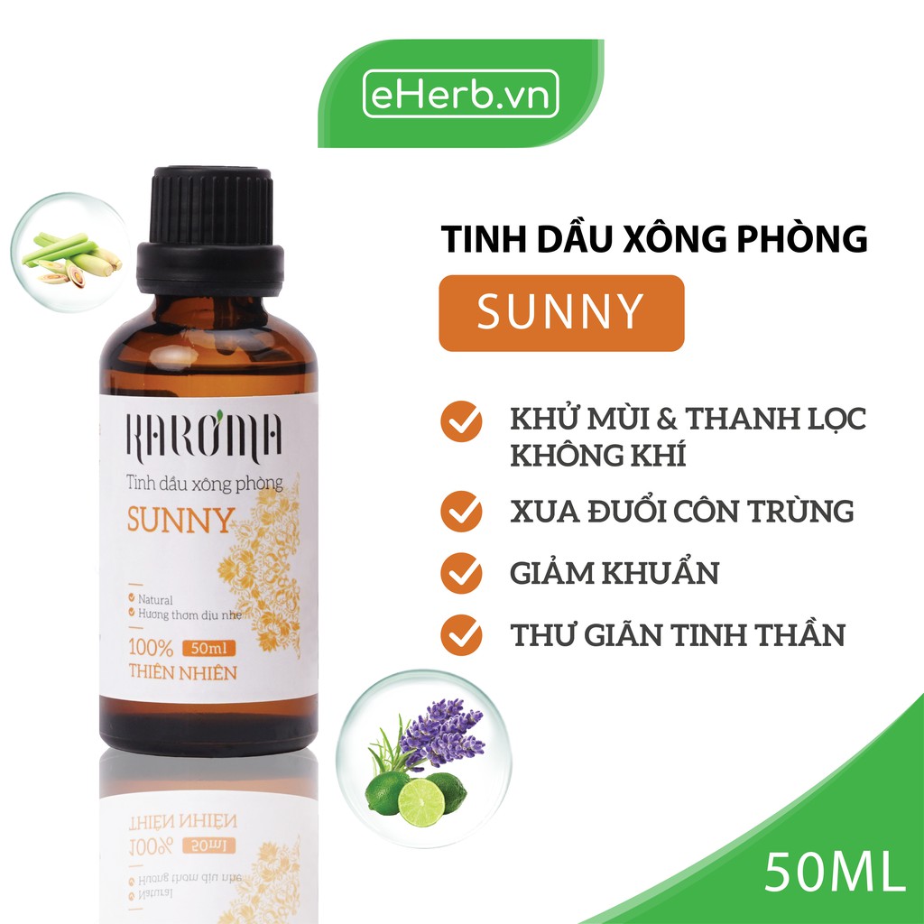 Tinh Dầu Xông Phòng Sunny Nguyên Chất Giúp Đuổi Muỗi, Thanh Lọc Không Khí, Giảm Stress KAROMA 50ml - 100ml (Chai)