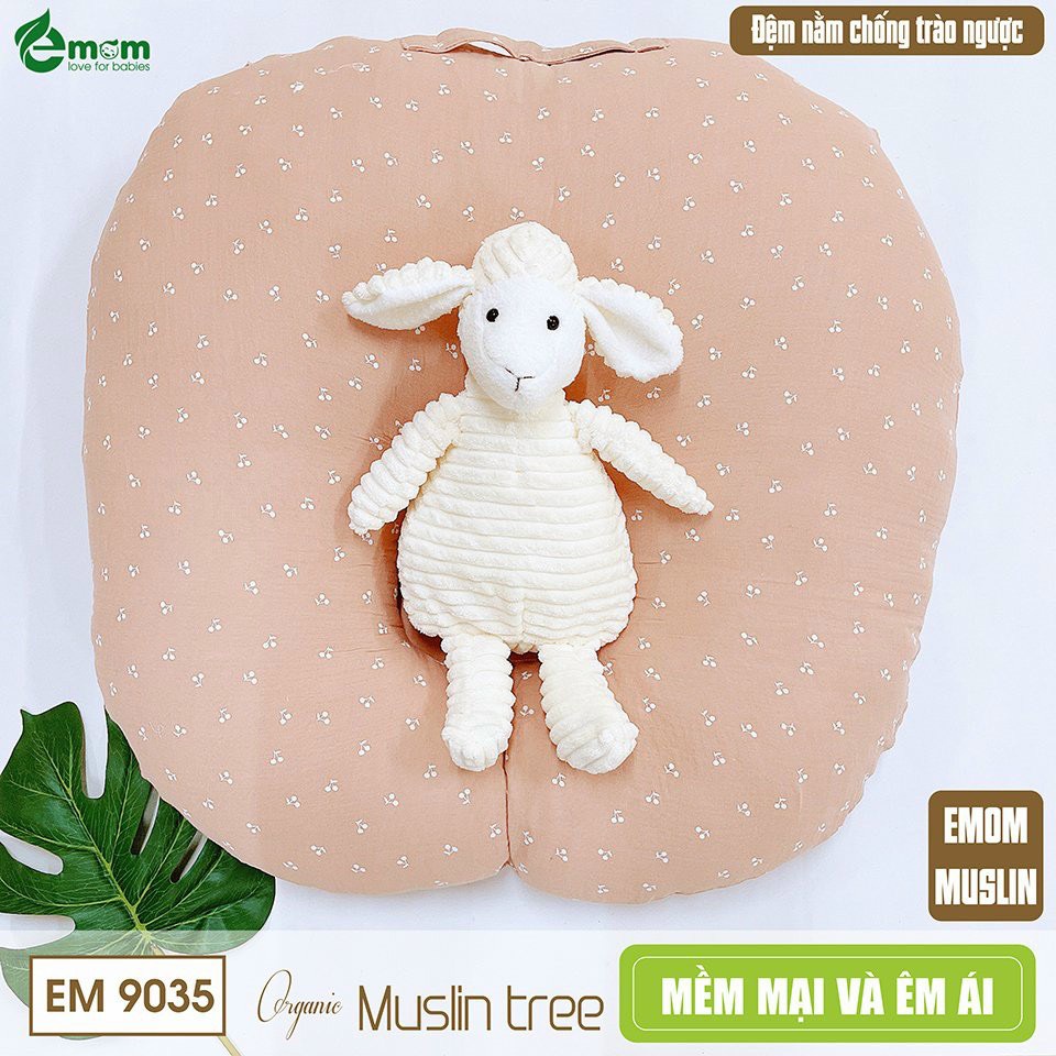 Emom - Gối chống trào ngược vỏ xô Muslin họa tiết xinh xắn cho bé