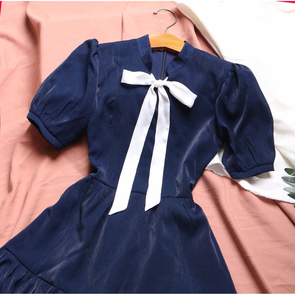 Đầm xanh đen công sở chất liệu organza cao cấp mềm mát | BigBuy360 - bigbuy360.vn