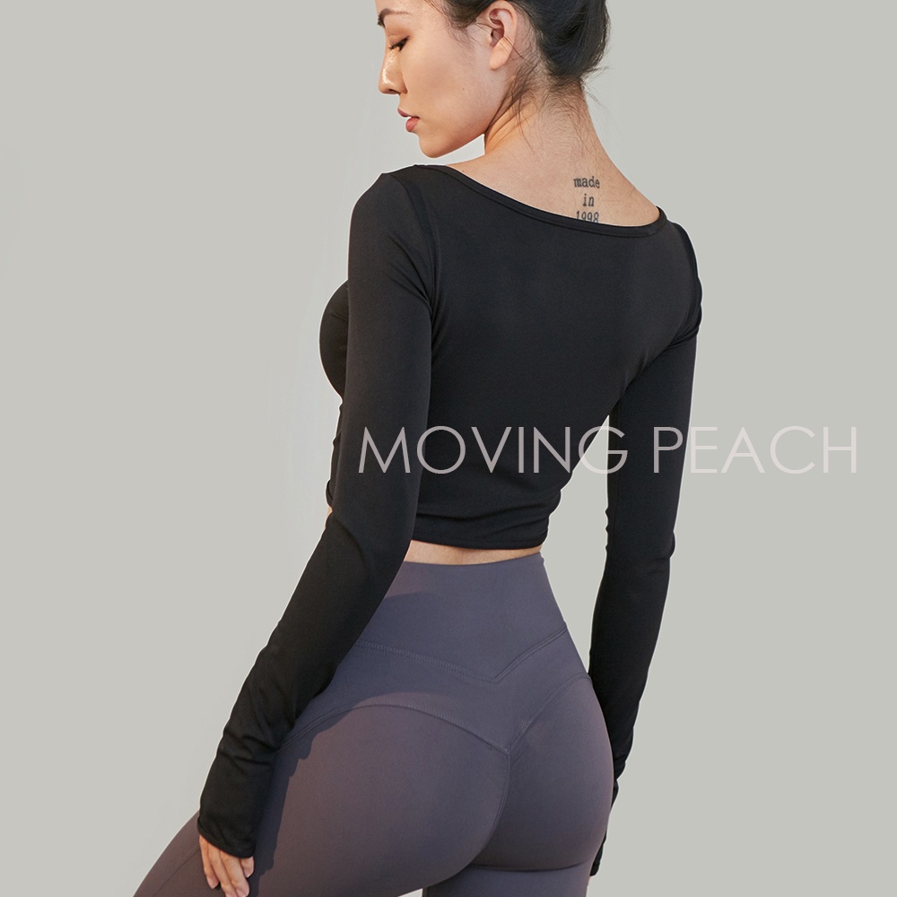 MOVING PEACH Women Yoga wear Running Training Longsleeve with button BSR