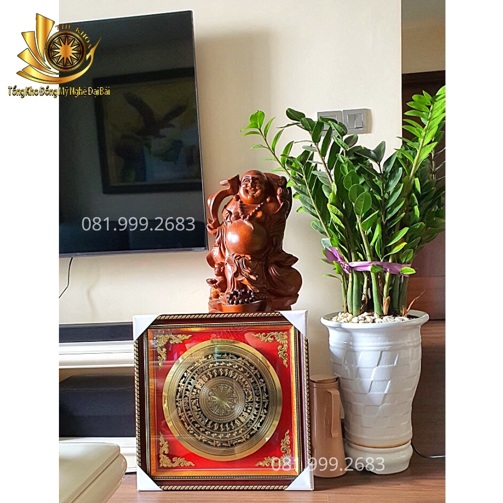 Tranh Trống Đồng 60*60cm Họa Tiết Hoa Văn Trống Đồng Ăn Mòn Độ Bền Trọn Đời Khung Composite