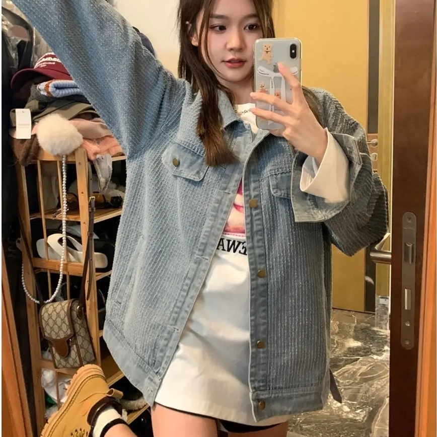 Áo Khoác Denim Dáng Rộng Thiết Kế Mới Thời Trang Mùa Thu Theo Phong Cách Hàn Quốc Cho Nữ