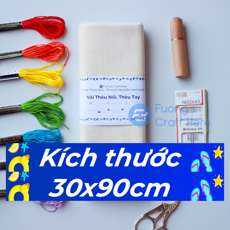 Vải Cỡ Nhỏ Tập Thêu Tay, Thêu Nổi, Thêu Len Xù Punch Needle Fabric Dành Cho Người Mới Bắt Đầu