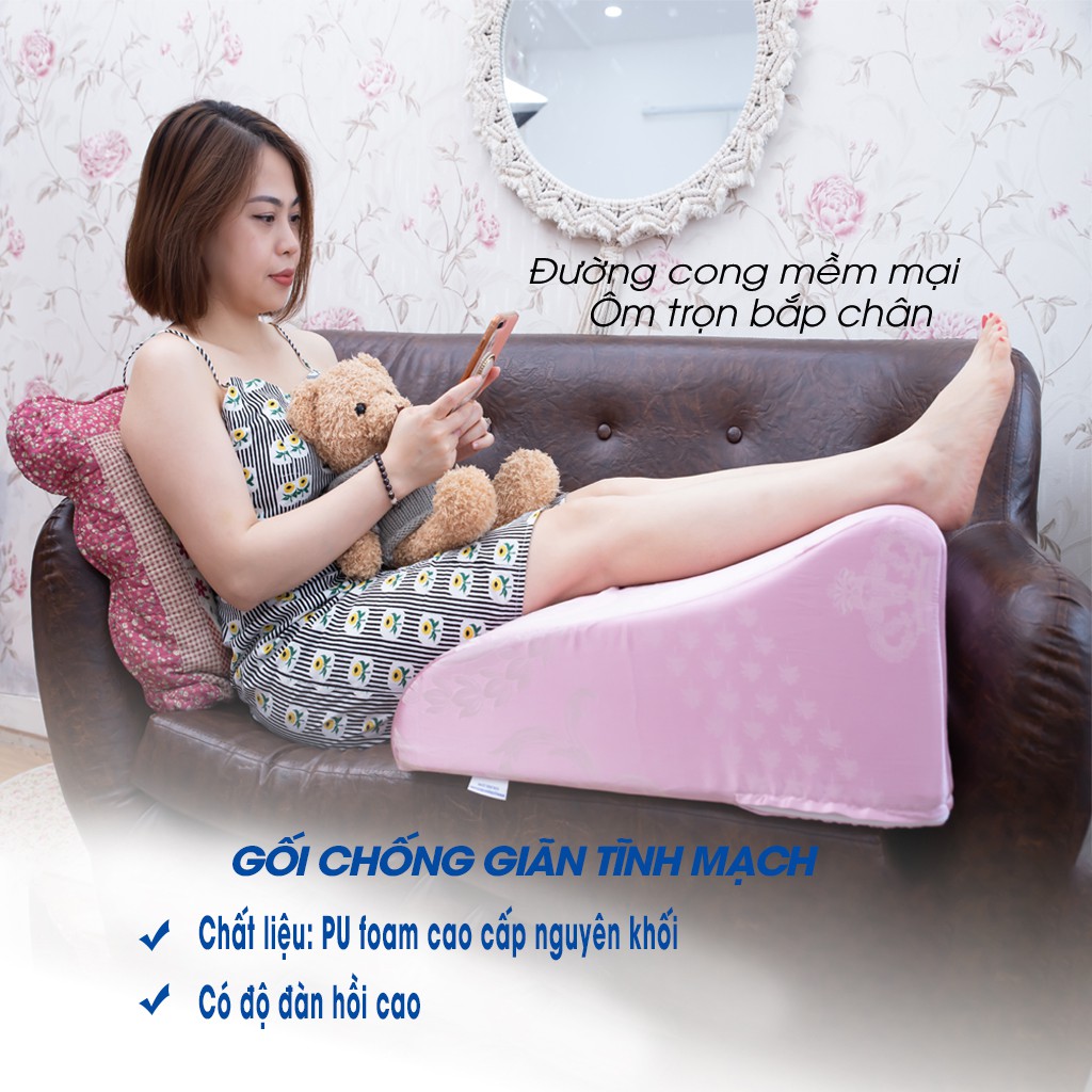 [HÀNG CHÍNH HÃNG] Gối chống giãn tĩnh mạch Yorokobi 25cm - màu hồng