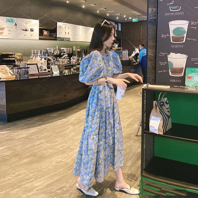 Đầm Hoa Cổ Vuông Tay Phồng Thời Trang Mùa Hè Hàng Mới 2022