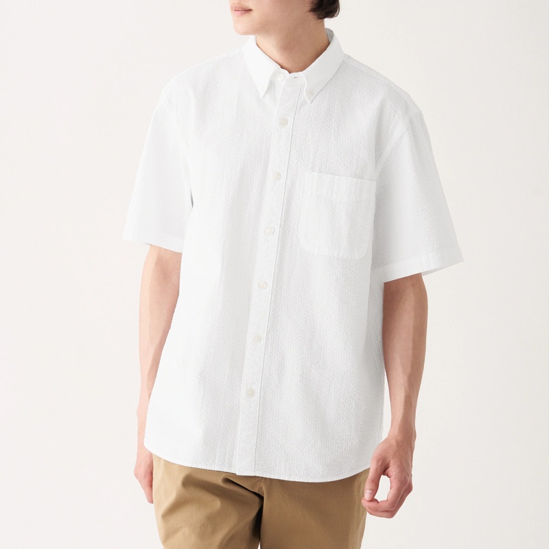 Muji Áo Sơ Mi Cotton Cổ Cài Nút