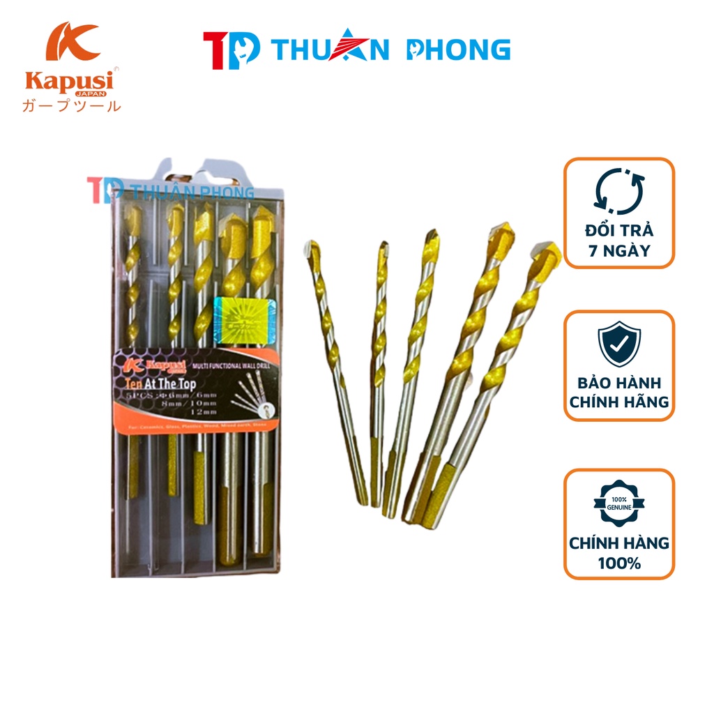 Bộ 5 Mũi Khoan Đa năng Nhật Bản Kapusi Cỡ 6- 12mm Chuôi 3 Mặt, Hợp Kim Thép vonfram Bảo Hành 12 Tháng
