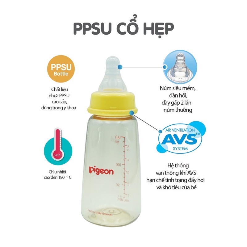Bình sữa cổ hẹp PPSU Pigeon 160ml / 240ml