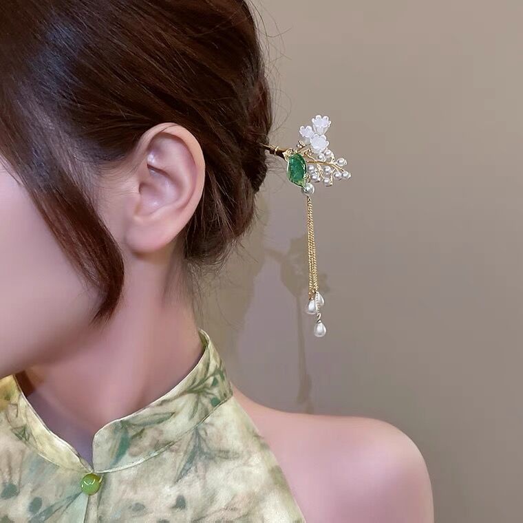 Trâm cài tóc Haimeikang hình chữ U đính hoa phong cách Trung Quốc thời trang cho nữ