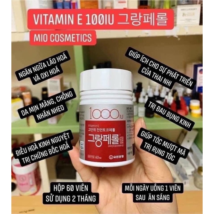 🍀💊💊Vitamin E 1000 UI hàng nội địa Hàn Quốc chính hãng (hộp 60 viên)