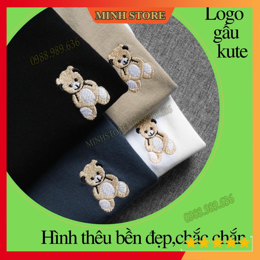 Áo polo nam vải cá sấu mát lạnh chất cotton 4 chiều cao cấp,  áo thun polo in hình gấu co dãn trẻ trung AT04 - MS66