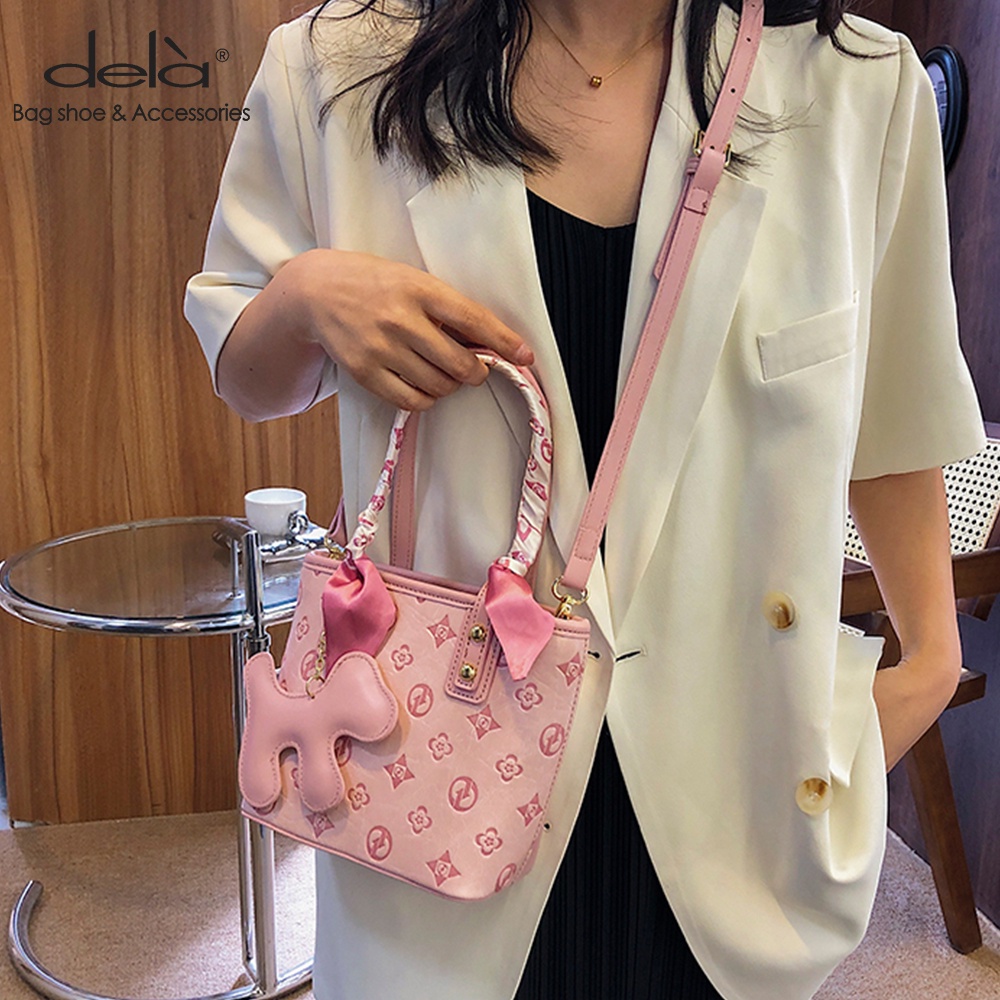 Dela Túi Xách Cầm Tay Bằng Lụa Dập Nổi Màu Xanh Dương Rau Củ Thời Trang Mùa Hè Hàn Quốc