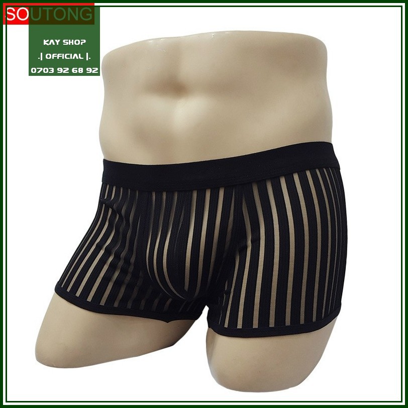 Quần lót nam boxer lưới bông cotton xuyên thấu sexy gợi cảm - Quần sịp đùi vân viền tôn mông QLBXSOUTONG