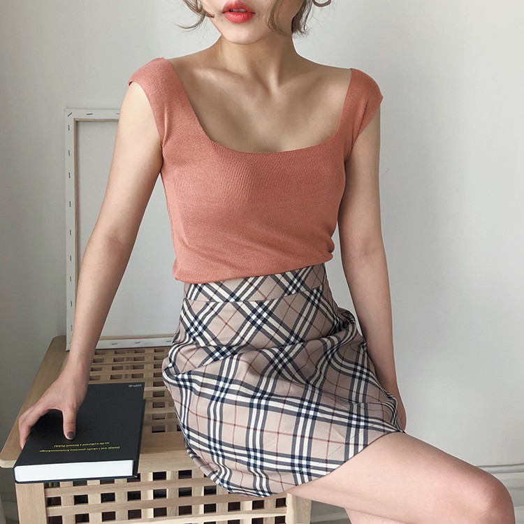 Áo thun dệt kim SUXI không tay phong cách Hàn Quốc