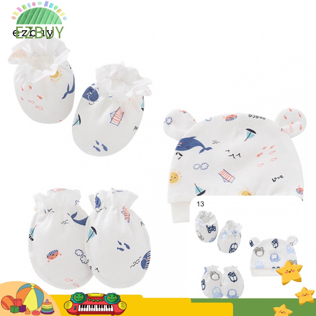 Mũ beanie trùm đầu kiêm găng tay/chân thấm hút mồ hôi thời trang cho bé sơ sinh