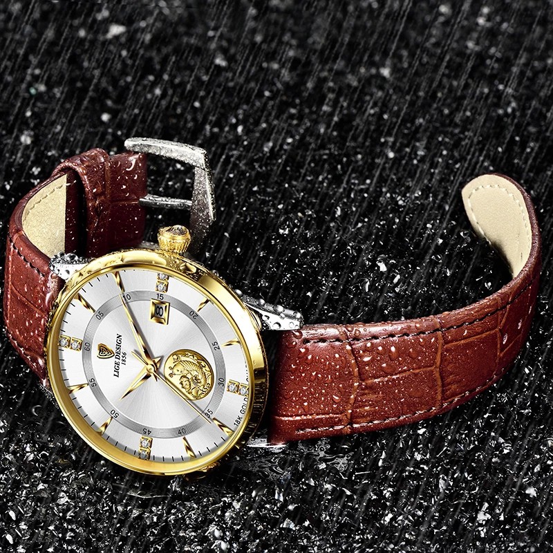 Đồng hồ thạch anh mặt số siêu mỏng 7mm LIGE 2021 có lịch dây da chống nước + Hộp dành cho nam | BigBuy360 - bigbuy360.vn