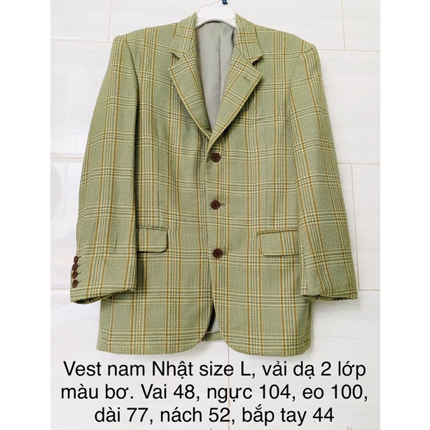 Vest nam Nhật size L, vải dạ 2 lớp màu bơ