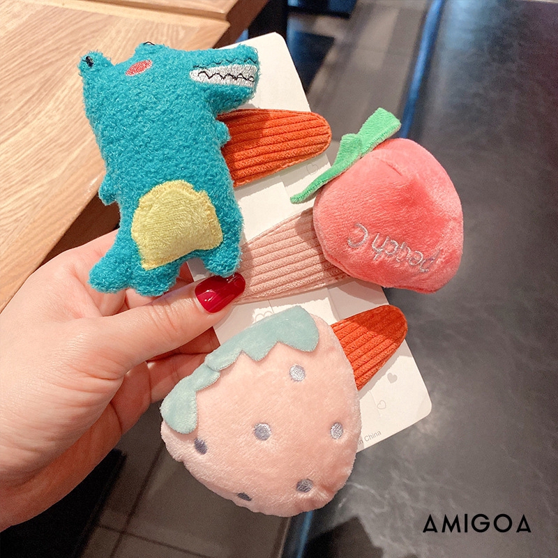 【Amigoa】Phim hoạt hình Hàn Quốc Plush Hair Clip Thời trang Rửa mặt Clip Bangs Kẹp tóc Trái cây Disney Clip lớn Phụ nữ Cô gái tóc Phụ kiện