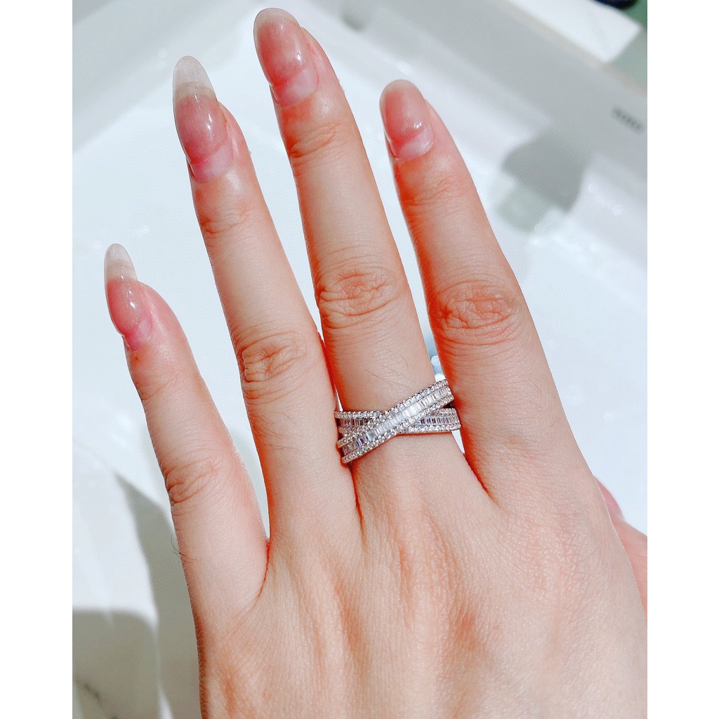 Nhẫn Mạ Bạc 925 Hình Thánh Giá Đính Đá Xinh Xắn Thời Trang