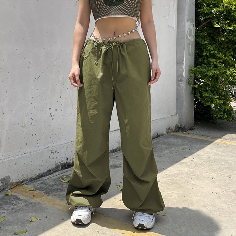 Quần Jogger Lưng Thấp Ống Rộng Phong Cách Hippie Đường Phố Cho Nữ