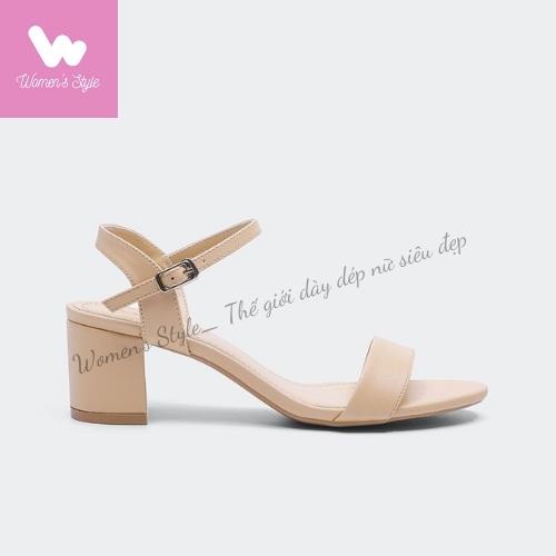 Sandal nữ cao gót đế vuông 5P quai ngang phối màu độc đáo kiểu dáng basic, Dép cao gót mũi hở full size từ 35 đến 39