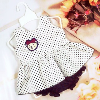 Set chấm bi đính gấu + quần đen