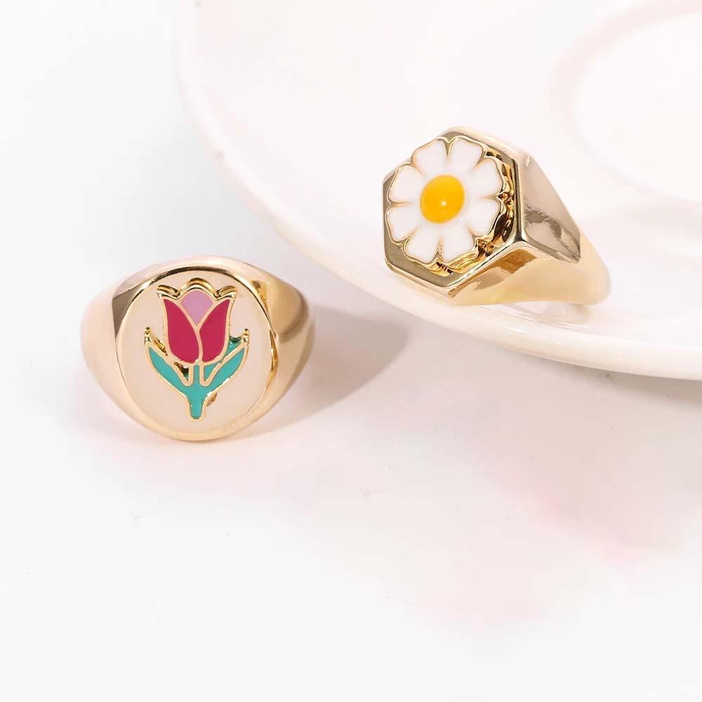 Nhẫn Kim Loại Hình Hoa Cúc Âm Dương Thời Trang Hàn Quốc Cho Nữ