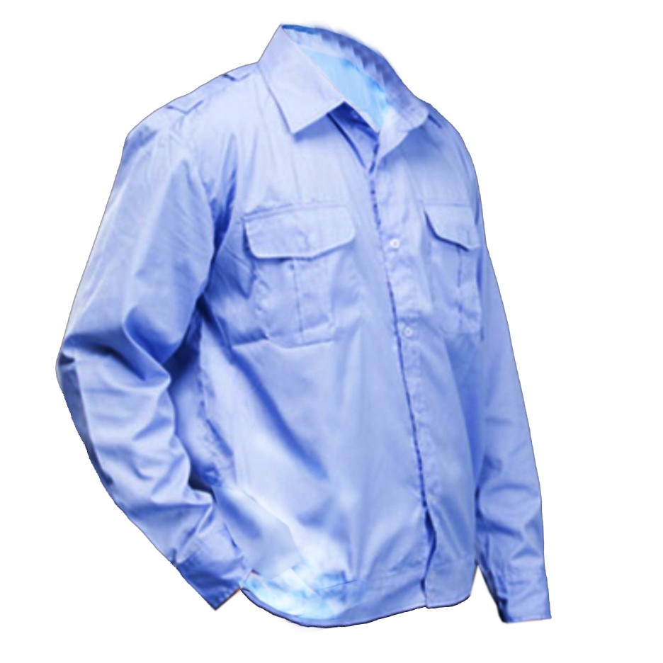 Áo bảo vệ tay dài màu xanh dương có bo eo- Hình thật