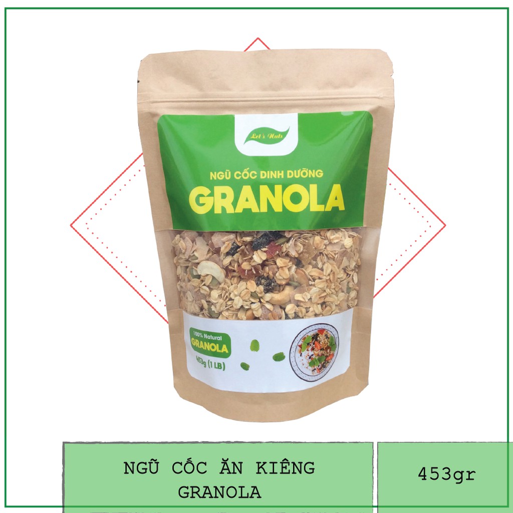 Ngũ cốc giảm cân ăn kiêng Granola mixed nuts các loại hạt hoa quả yến mạch, hạt dinh dưỡng túi 453gr Let's Nuts