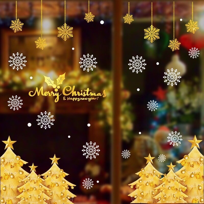 Decal dán tường Hít tĩnh điện Noel- Rừng Thông vàng