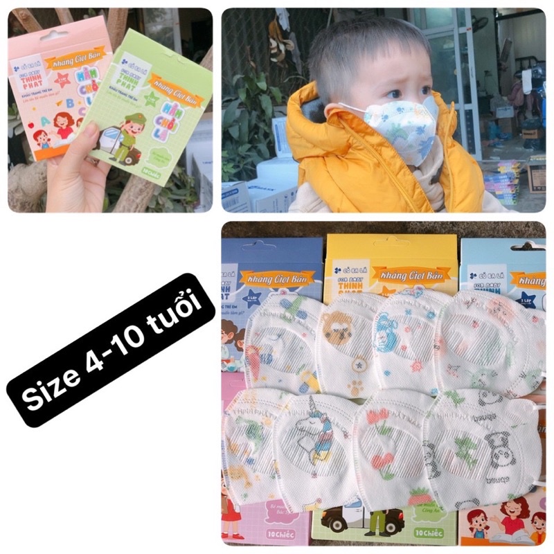 (Combo 10c) Khẩu trang 4D Mầm Chồi Lá Thịnh Phát cho bé 4 đến 8 tuổi