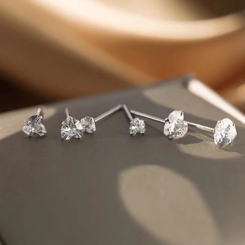 XiaoboACC 1 Đôi Khuyên Tai Bằng Bạc Thật S925 Đính Đá Zircon Đơn Giản Sang Trọng Không Gây Dị Ứng