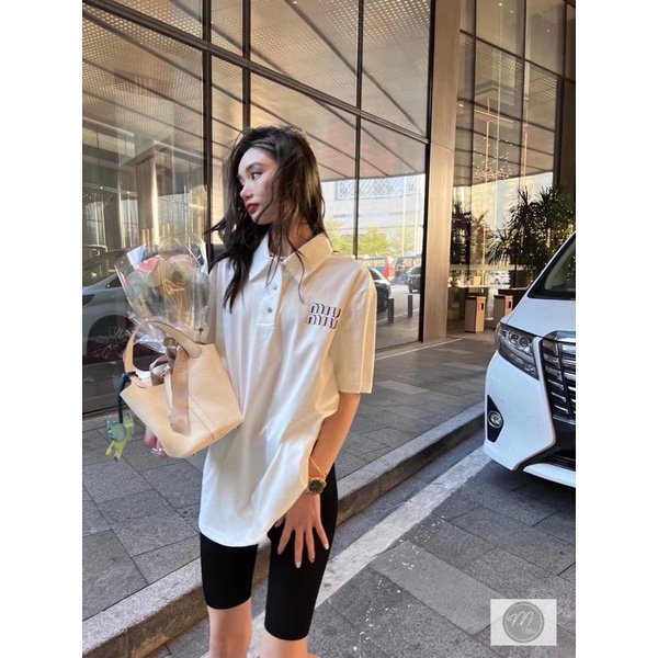 Polo miu trắng khuy đá