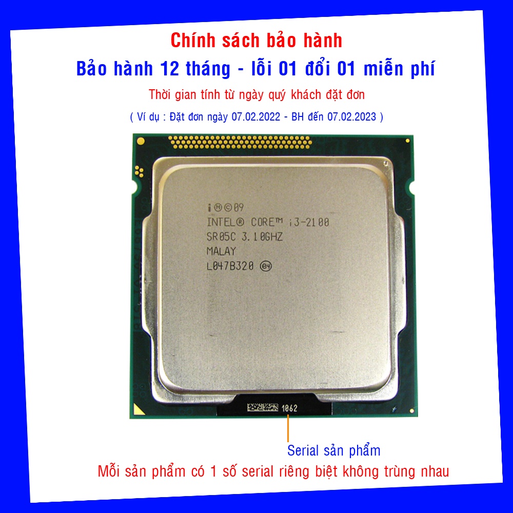 Cpu i3 2100 socket 1155 tháo máy đồng bộ gắn mên h61 b75 chính hãng intel BH 12 tháng lỗi 01 đổi